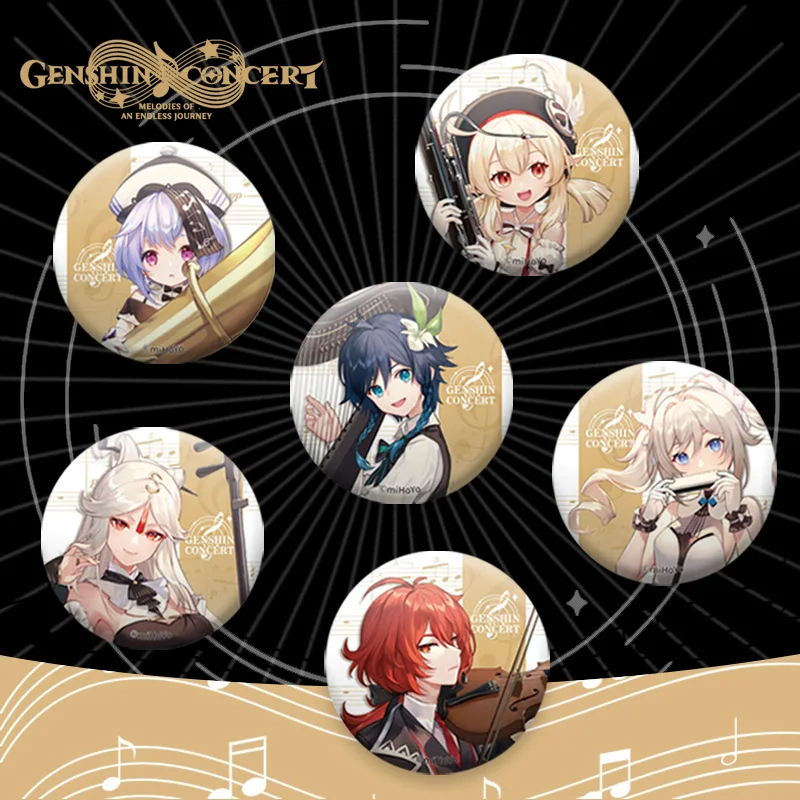 

Anime HD Print Metal Badge Game Genshin Impact Symphony Concert Theme Cosplay Brooch Venti Klee Diluc Kaeya Halloween Ornament