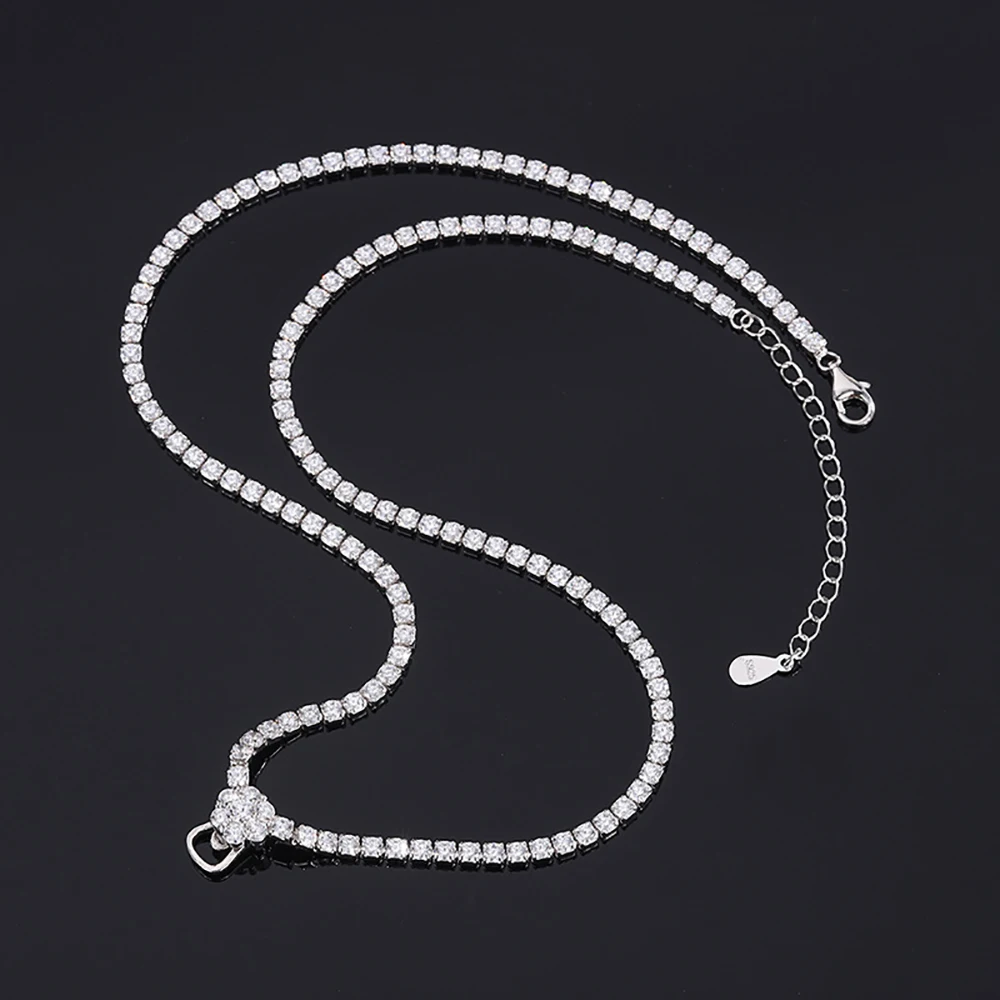 Luxury High Carbon Diamond 45+5cm All-Match Tennis Chain Necklace Women Sparkling Wedding Party Fine Jewelry Accessories Gift