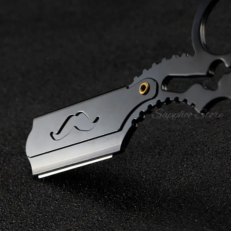 Black Double Ring Razor Men Stainless Steel Beard Shaving Knife Straight Barber Edge Steel Safety Razors Hair Removal Tools