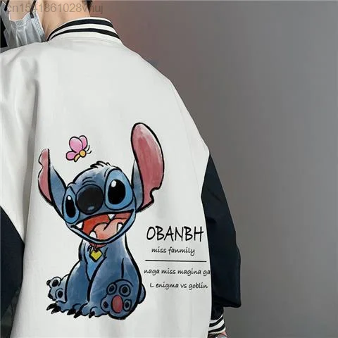 Disney Stitch Baseball Jacket Men\'s Yk2 Hip Hop Casual Cardigan Jacket Oversized Korean Trendy Coat Women Girls Harajuku Hoodie