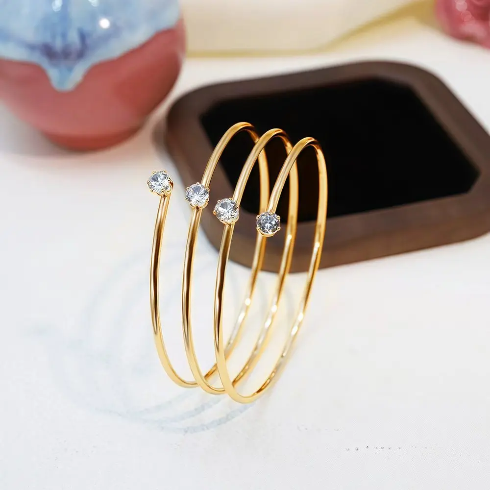 Cz stone layered statement bangles for women stackable wide bangles simple delicate stainless steel jewelry