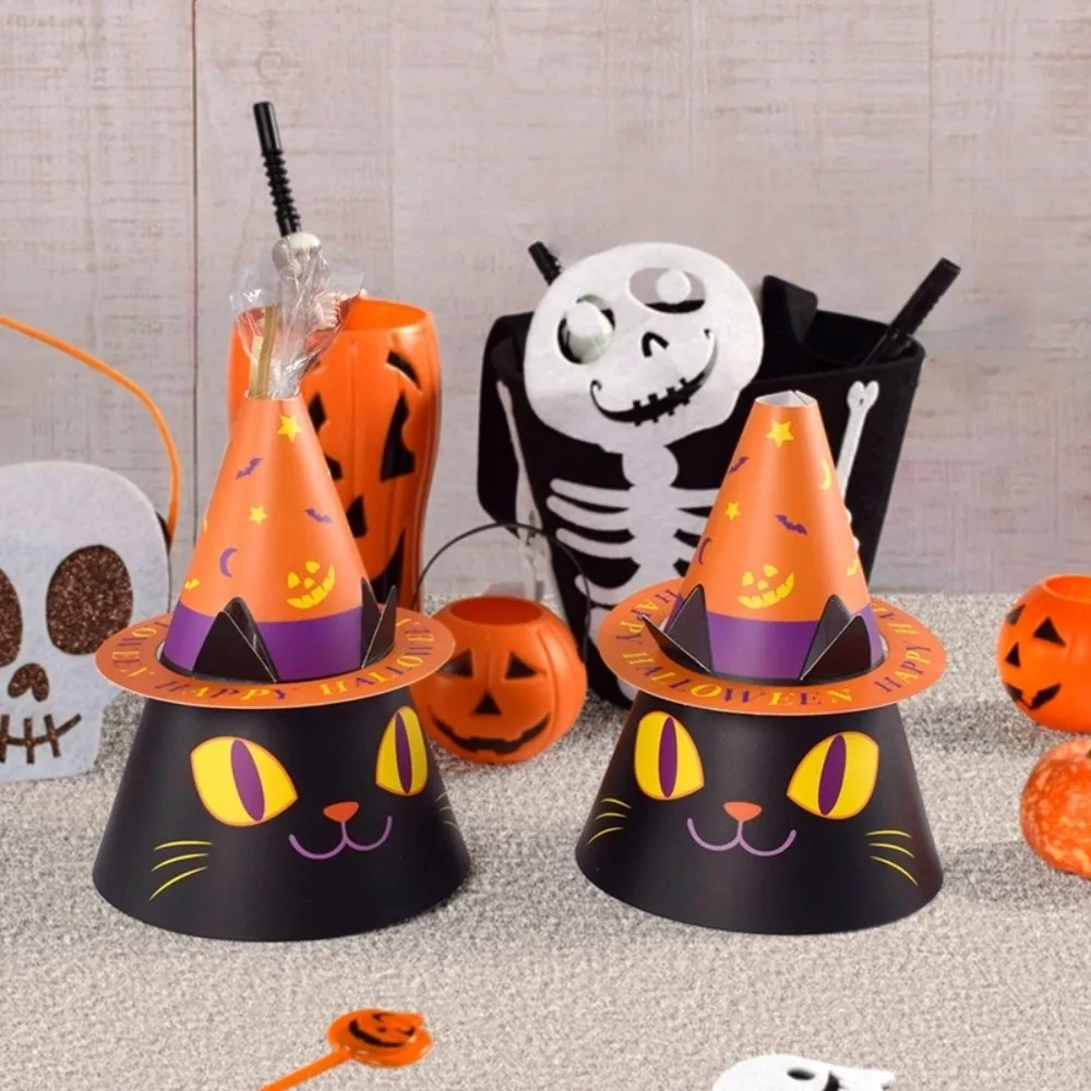 

10pcs Pumpkin Halloween Candy Gift Box Black Cat Hollow Window Candy Packaging Box Cartoon Ghost House Cookie Box Bakery