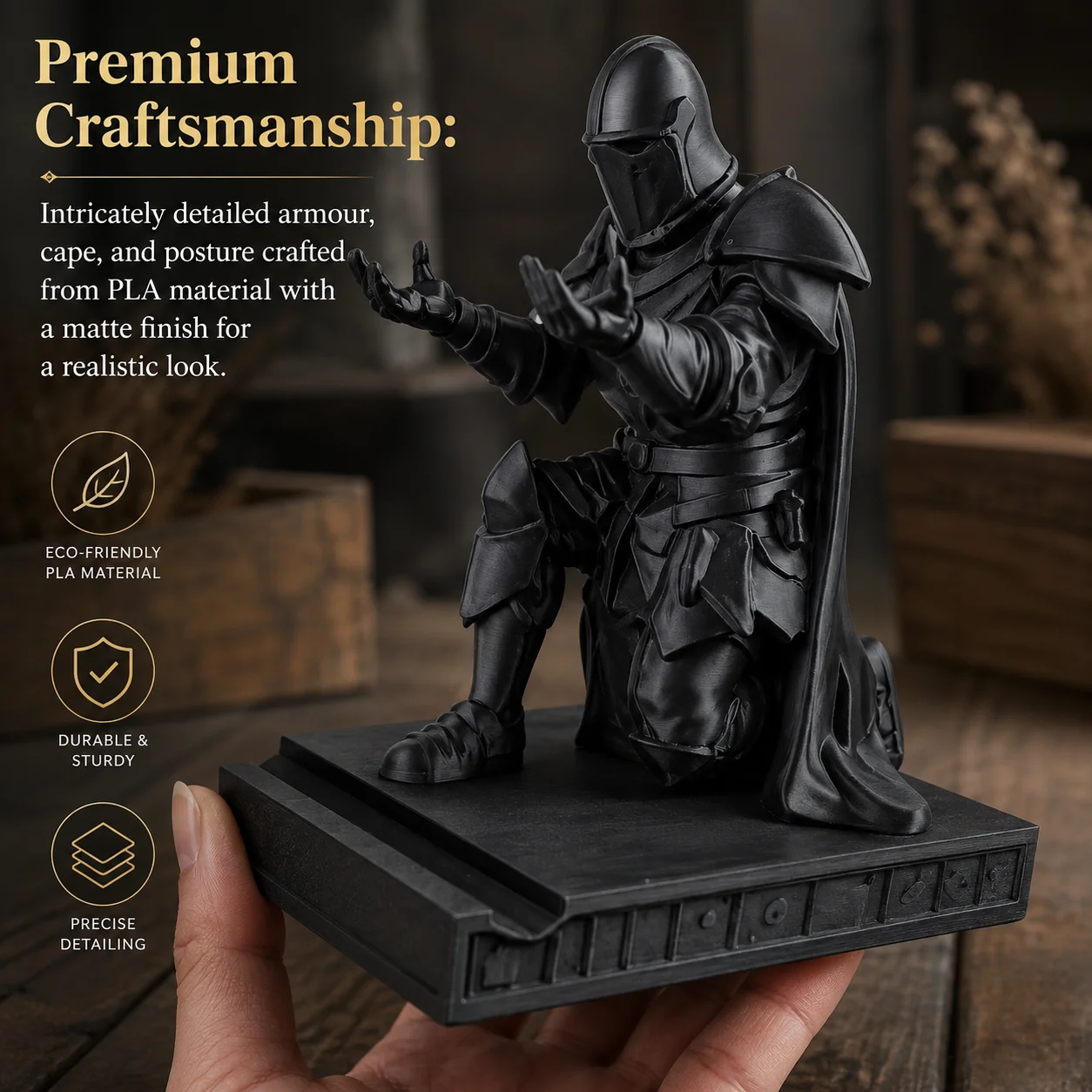 3D Printed Executive Knight Pen Stand Office Supplies Pen Holder Kneeling Knight in Armor Creative Design for Home Office Decor