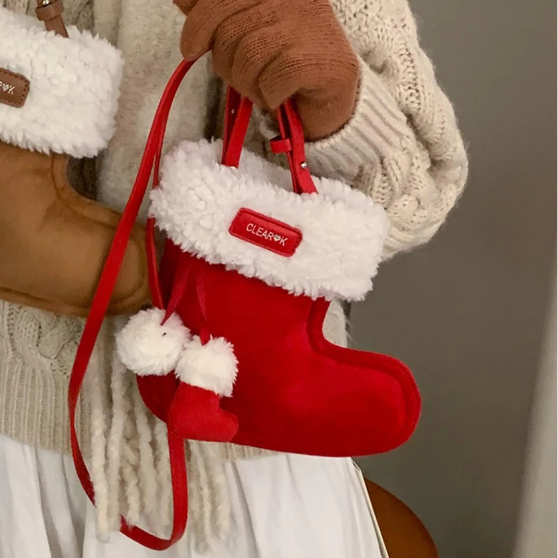 

Женские рождественские носки, сумка через плечо, креативная сумка через плечо в форме перчаток, дизайн на молнии, изысканная теплая сумка для хранения, милый кошелек