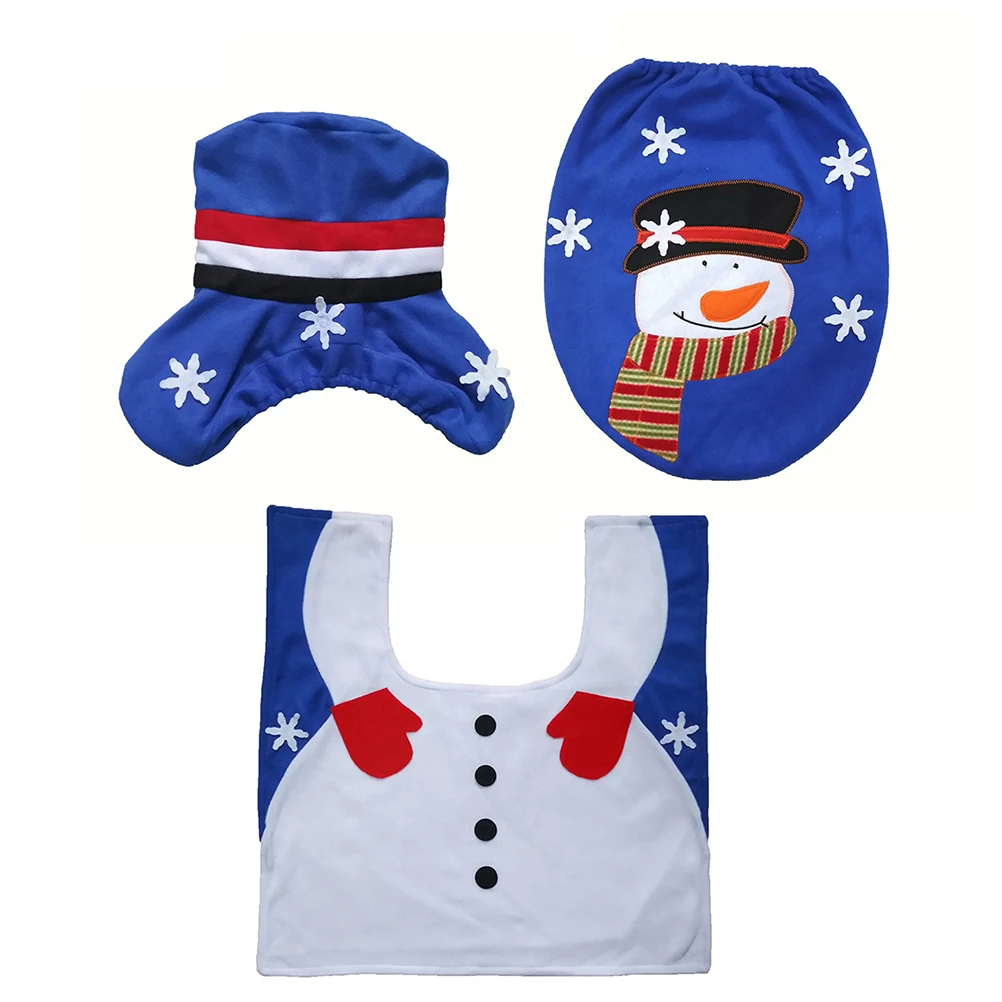

Mat Toilet Rug Set Toilet Mat Set Snowman Design Non-Slip Absorbent Bathroom Floor Rug Tissue Box Cover Decor