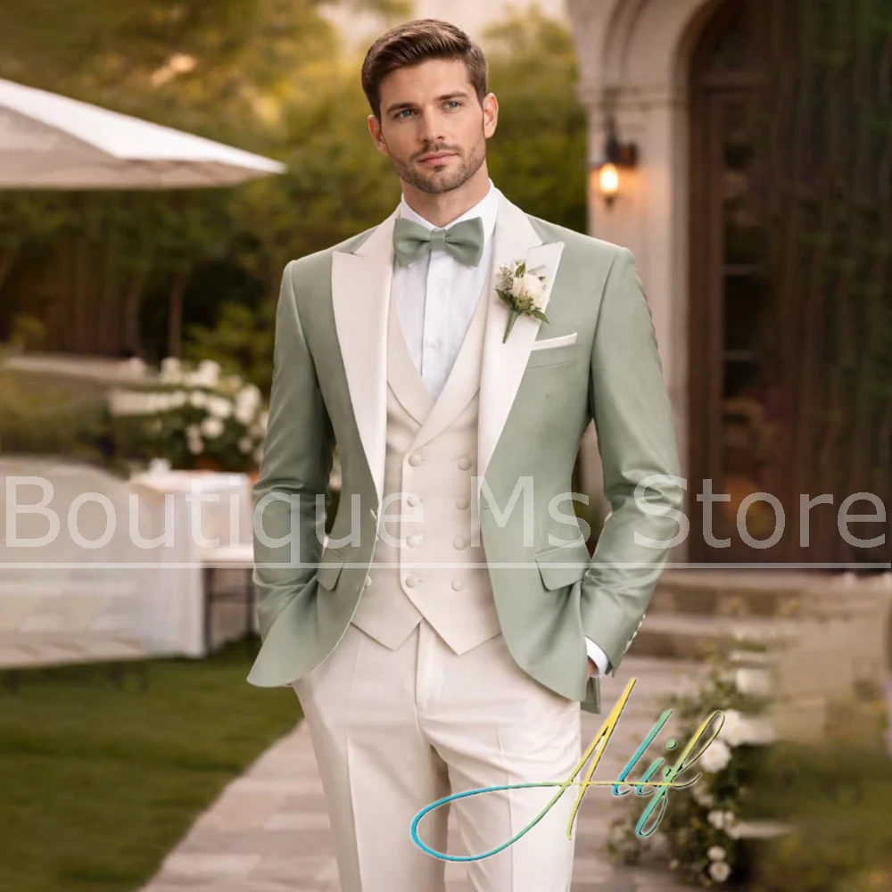 

Elegant Men's Suit 3 Piece Peak Lapel Single Breasted Wear Slim Formal Wedding Groom Party Prom Tuxedo Jacket Vest Pants