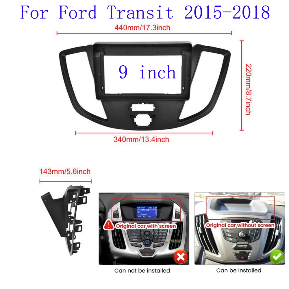 9 Inch Car Radio Fascia For Ford Transit Car Radio Panel Player Audio Frame Dashboard Mount Kit 2015-2018