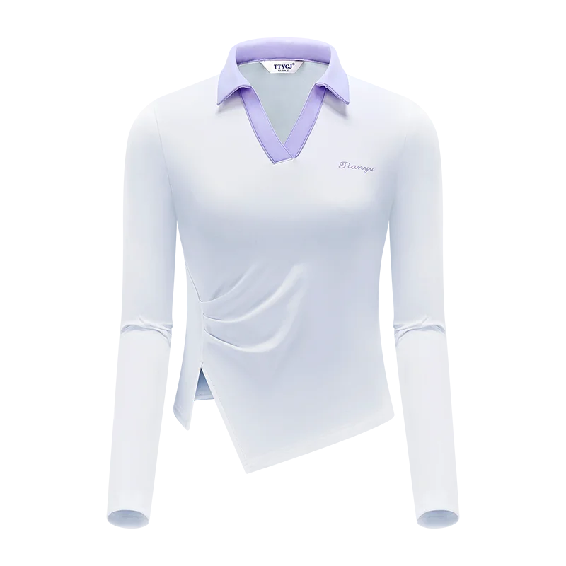 TTYGJ 2023 Golf Wear Woman Clothing Long Sleeve Sports Top  Autumn Waist Retraction Lapel  White Fashion T-shirt Quick Drying