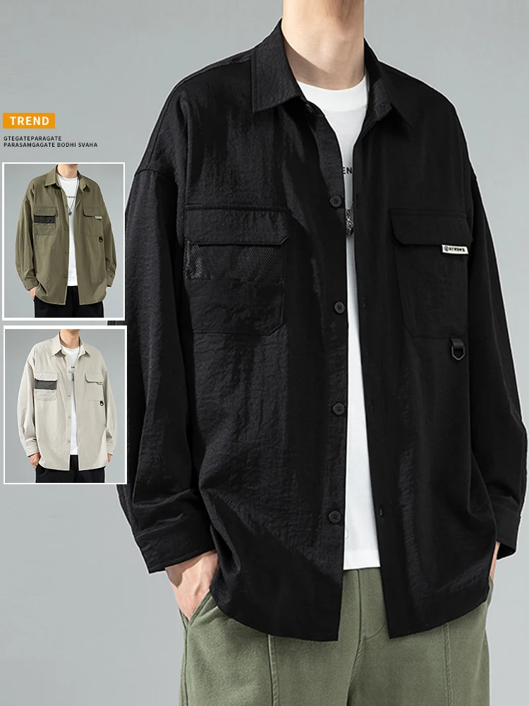 

American Sle Long Sve irt Men's Casual Workwear Loose Fit Spring Autumn Trendy Brand Premium Feeling Outerwear