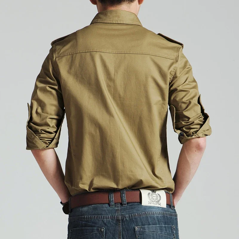 Mens Military Shirts 2024 Autumn Long Sleeve Casual Workwear Pocket Shirts Camisas Slim Solid Male Military Shirts Chemise Homme