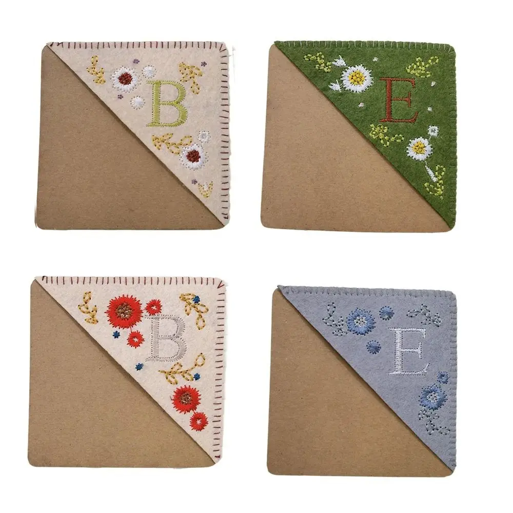 4Pcs 4 Styles Hand Embroidered Corner Bookmark Four Seasons Handmade Flower Letter Bookmarks Personalized Book Corner Student