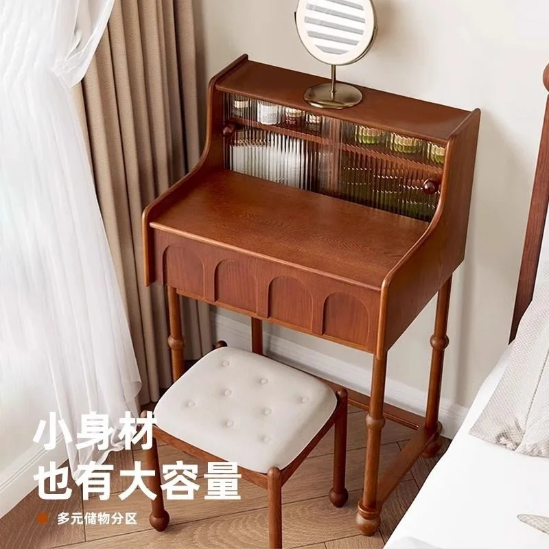 French medieval ash wood solid wood dressing table small apartment bedroom mini small dressing table integrated makeup table