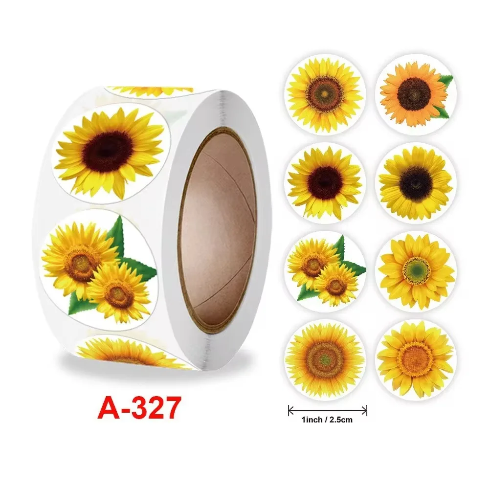 100-500PCS Sunflowers Stickers Packaging Stickers Roll Home Made Small Lables for  Pack Rolling Stickers Photocard Decor image 2