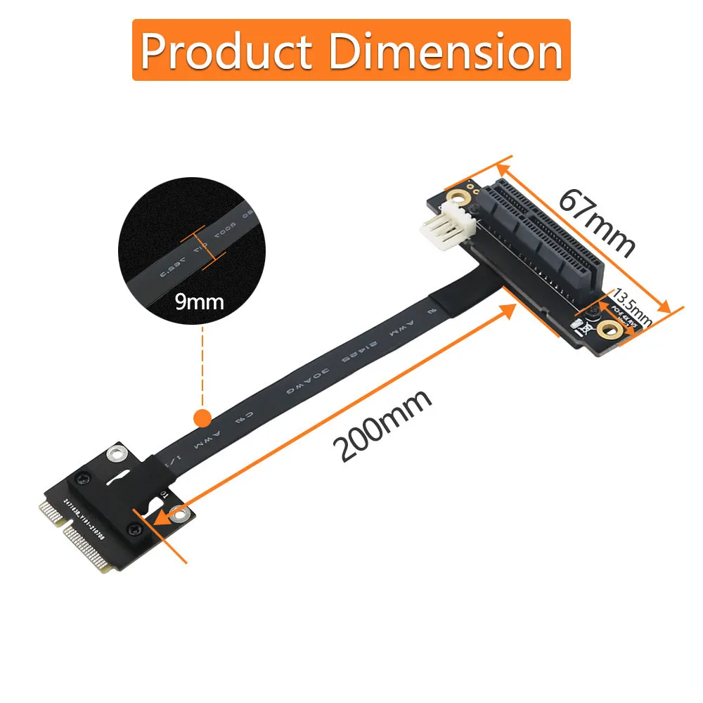 PCI-E Riser 270 grados Mini PCIe a PCI-E 4X Adaptador convertidor Cable Riser w/ 4pin FDD conector de alimentación para PCI-E Tester Extender