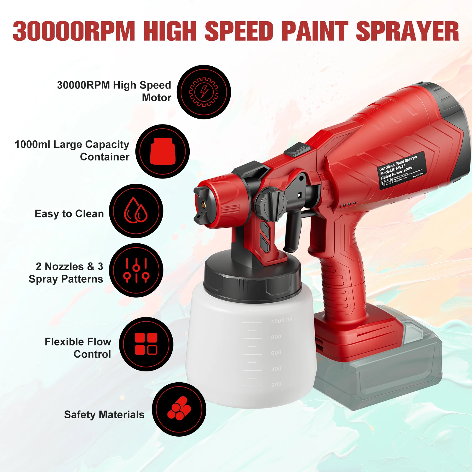 Cordless Electric Spray Gun For Milwaukee 18V Battery HVLP Auto Furniture Steel Coating Airbrush For Car Home Windows Power Tool