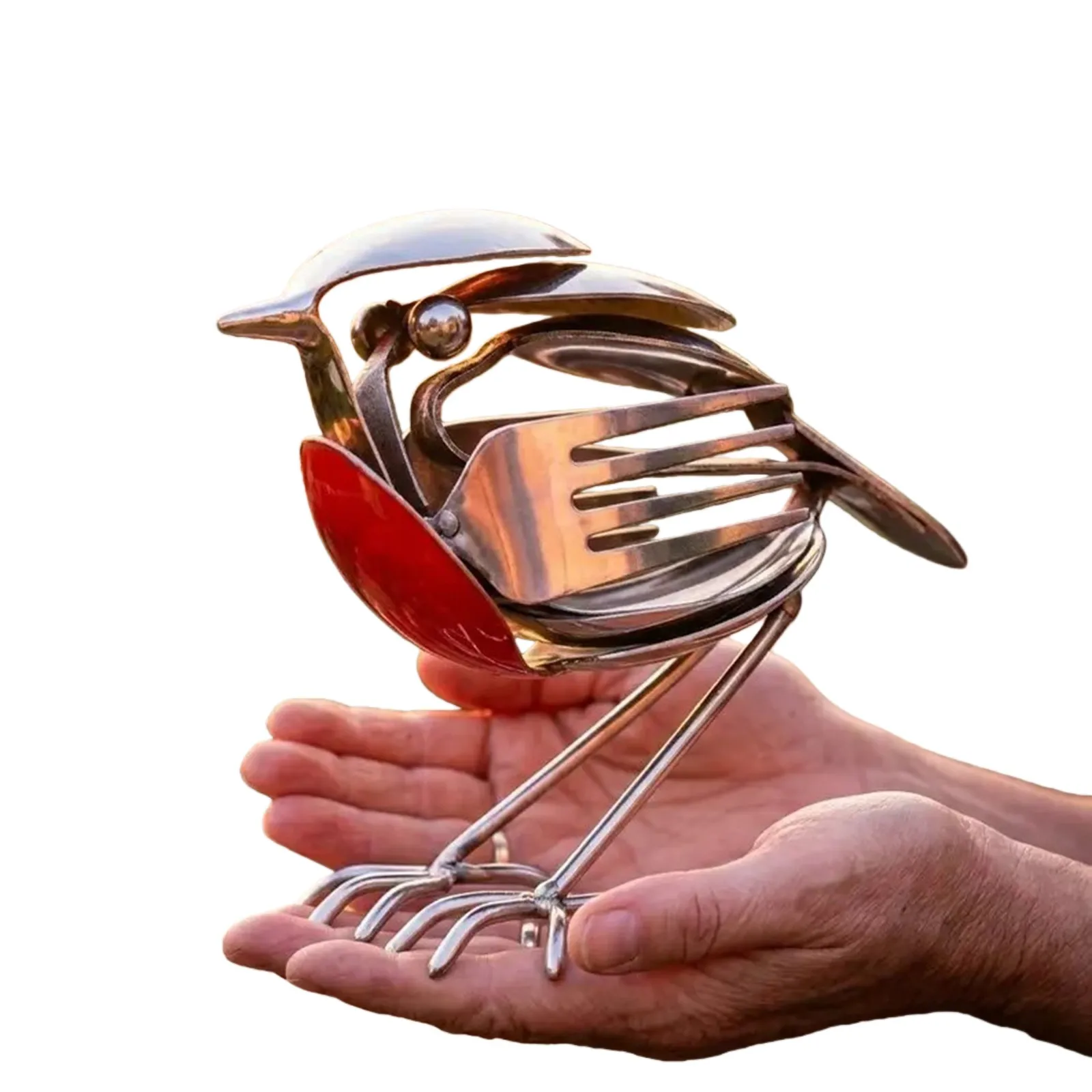 Robin Bird Statue for Outdoor Garden Yard Art Decor Metal Sculpture Handmade Recycled Fork/Spoon Bird Figurine Ornament Gifts