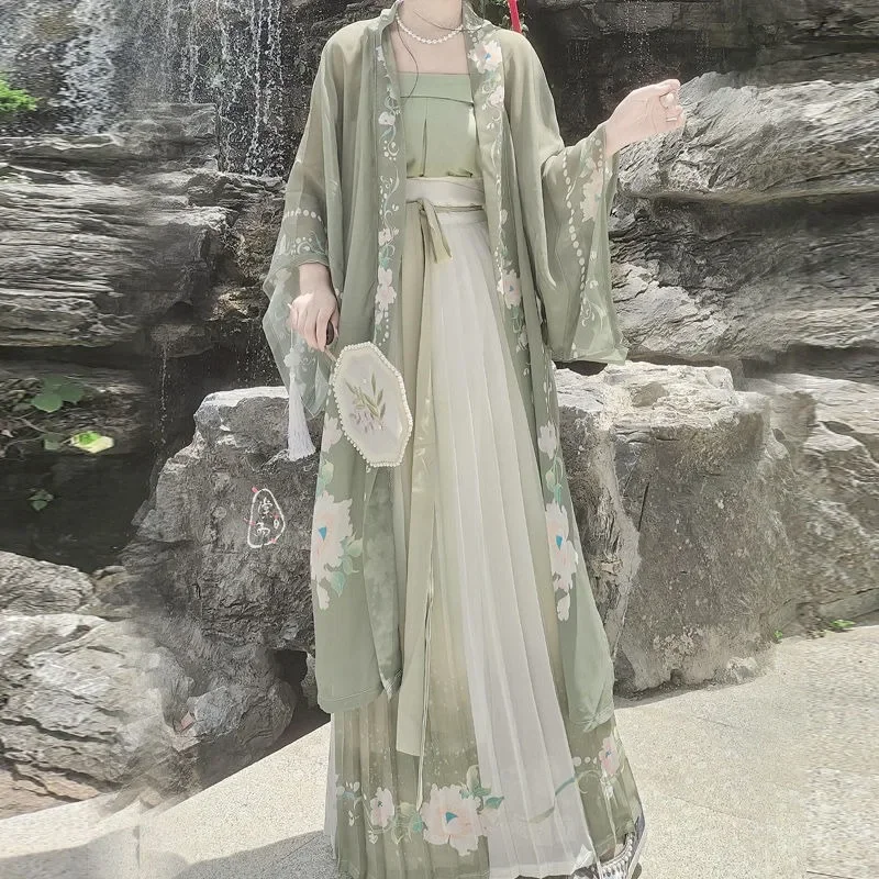 Hanfu Women Chinese Traditional Dress Cosplay Costume Ancient Song Dynasty Hanfu Dress Spring Summer 3pcs Green Sets Plus Size