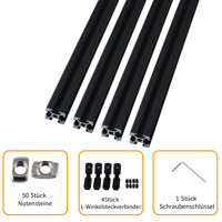 4 PCS of T-Slot 2020 black aluminum extruded European standard 300-600mm anodized linear guide with L-shaped connectors and nuts