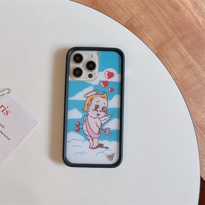 Wildflower 3D Cute Angel Demon Phone Case For iPhone 14 15 13 12 16 Pro Max Cartoon Pink Heart Love Unicorn Deer Lovely Cover