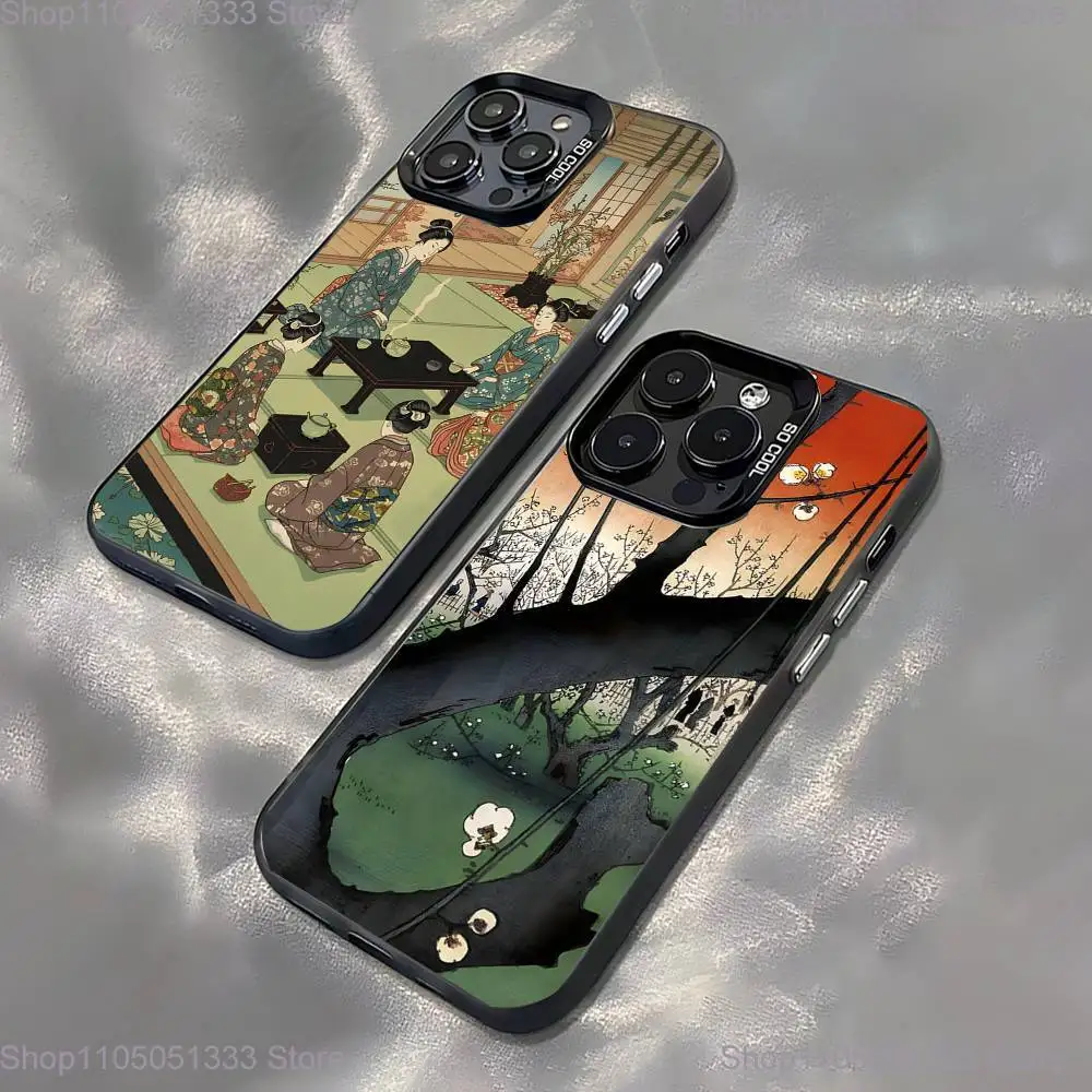 

Japan Style Ukiyo-e Phone Case For iPhone 17,16,15,14,13,12,11,Pro,XS,Max,Plus,Mini,SE Black Candy Matte Shockproof Cover