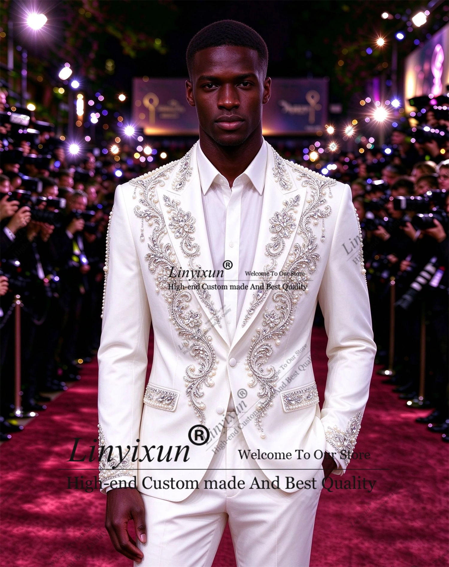 Unique designer style Rhinestones Men Suits 2 Piece Male Prom Blazer Customized Diamond Ropa hombre Outfit  Groom Wedding Tuxedo