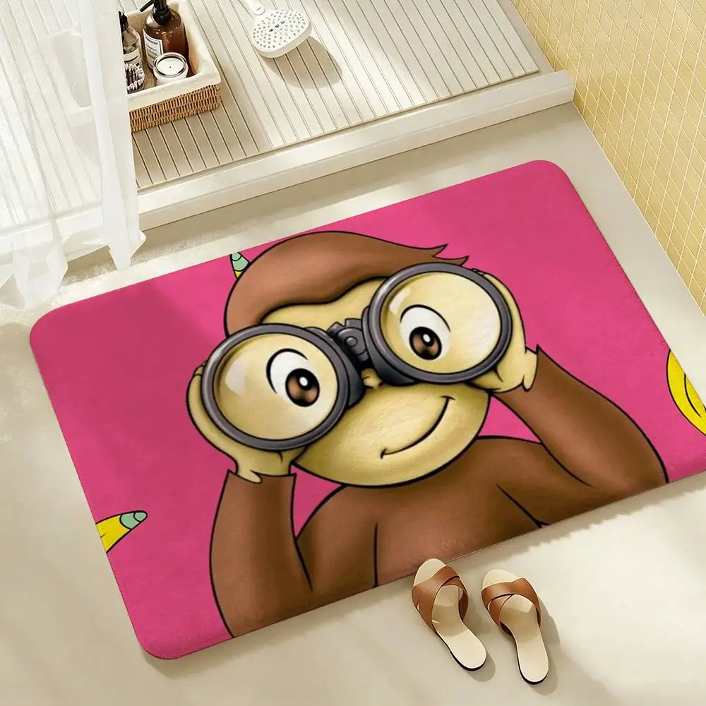 C-Curious George Monkey  Shower Room Absorbent Small Floor Mat Soft Comfortable Decorative Foot Mat