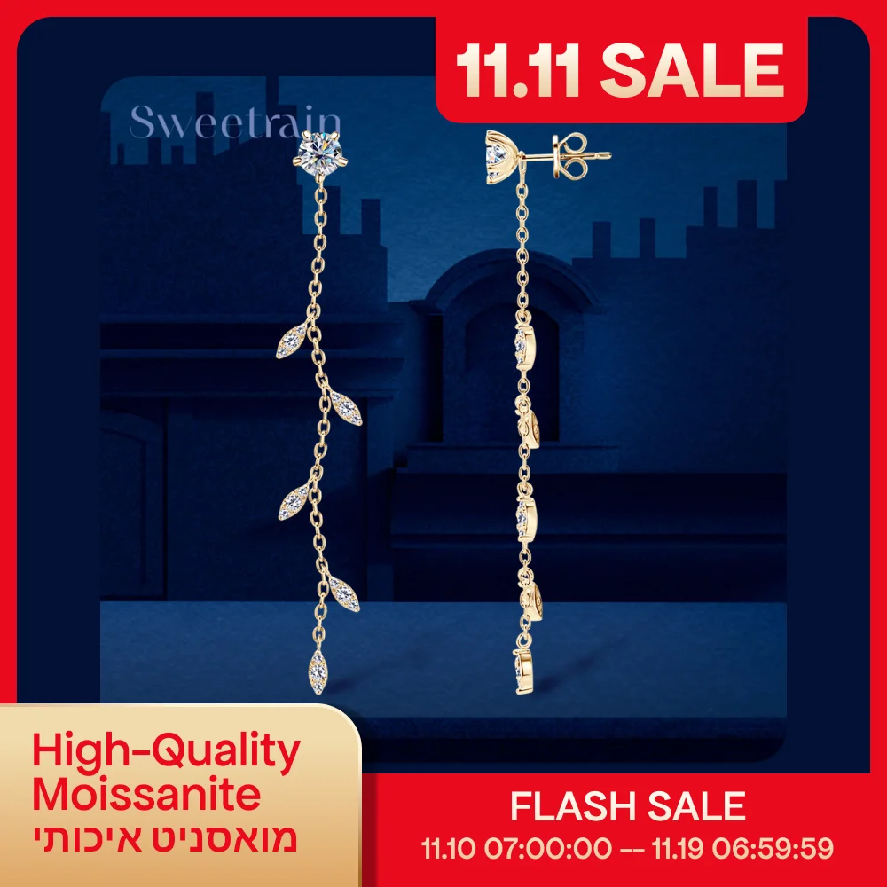 

Женские серьги-капли Sweetrain с длинной кисточкой из муассанита, сертифицированные GRA D VVS1, висячие серьги из стерлингового серебра 925 пробы с бриллиантами Lab
