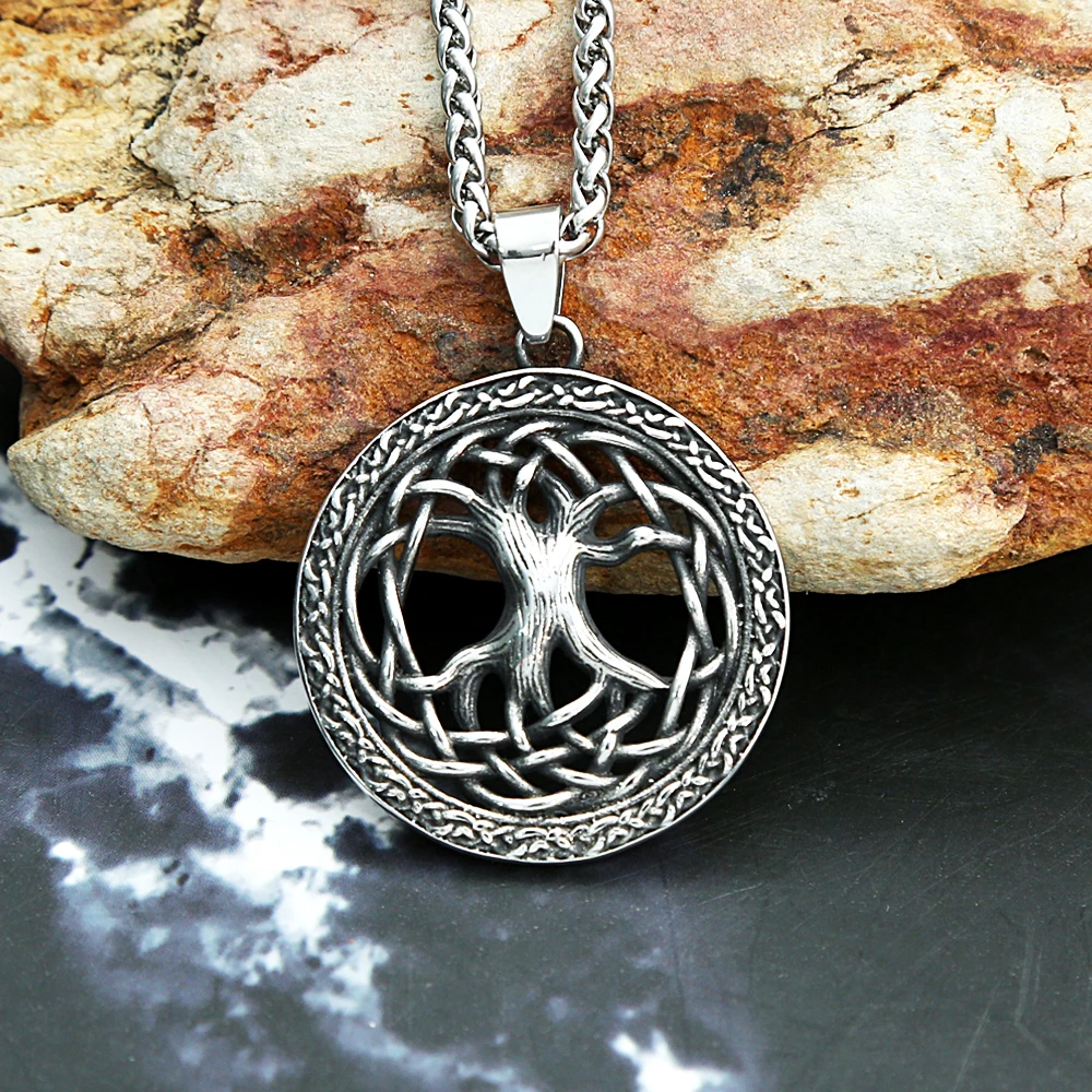 Vintage Viking Gothic Tree of Life Pendant Necklace For Men Stainless Steel Chain Nordic Mythology Charm Jewelry Punk Magic Gift