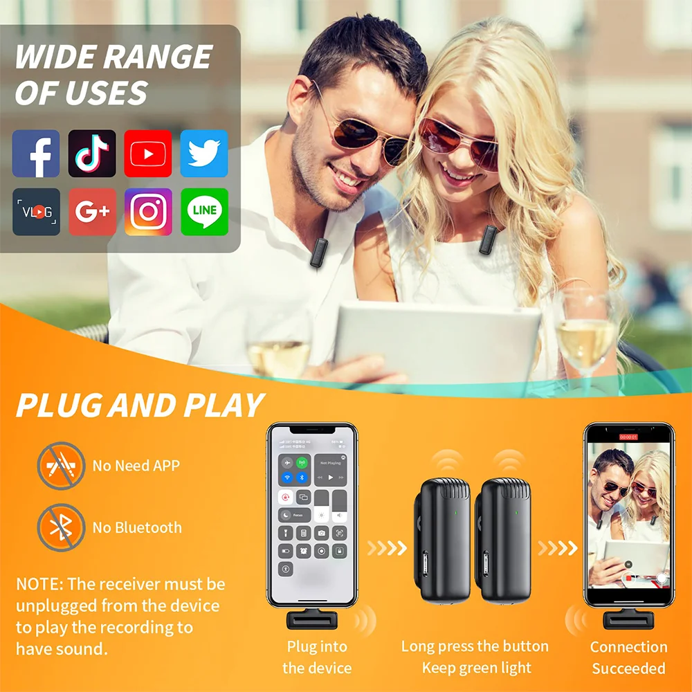 Portable Wireless Microphone Lavalier Audio Video Recording Mic Mini For IPhone iPad Android Phone Microfonoe With Charging Case