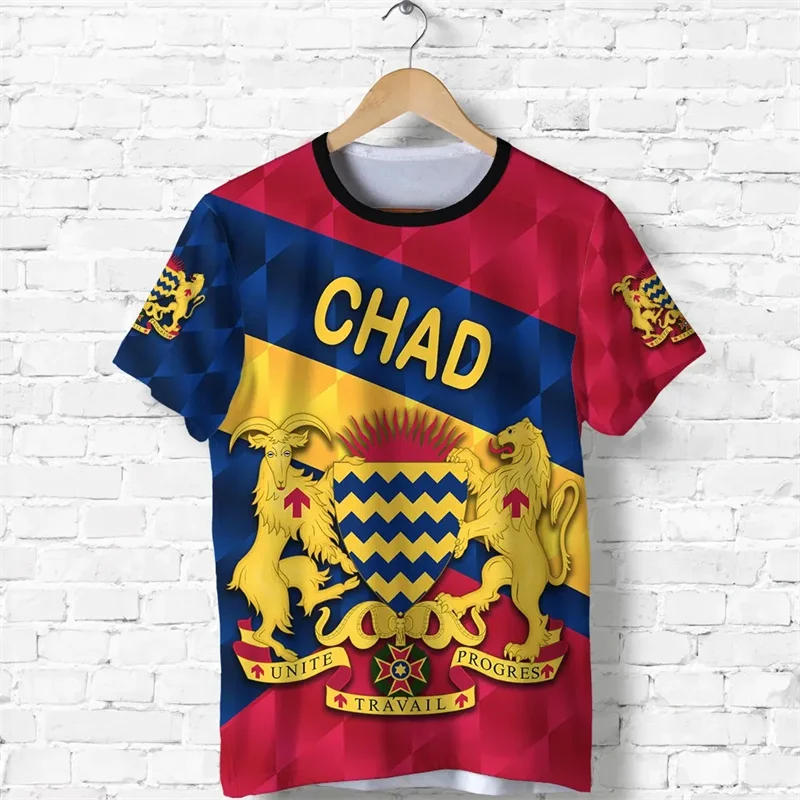 Chad Flag Map 3d Print T Shirt Islamic Republicof Chad Coat Of Arms Graphic Tee Shirts Fashion Mens Clothing Short Sleeves Tops‎