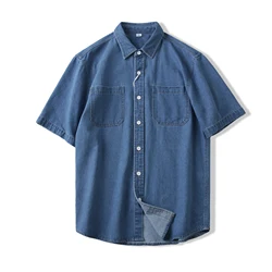 100% Cotton Washed Denim Shirts for Men Summer Thin Short Sleeve American Vintage Casual Workwear 24ss Y2k Youth Male Tops Coats