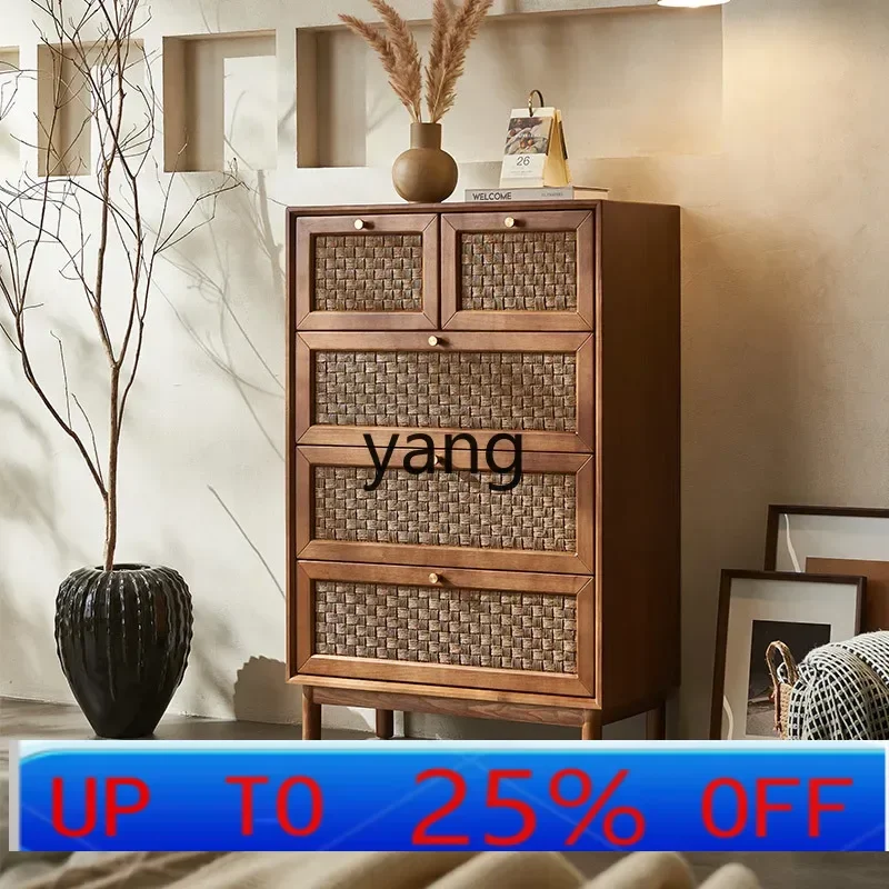 

LTT solid wood rattan four chest cabinet simple modern medieval dining side drawer storage locker Japanese style