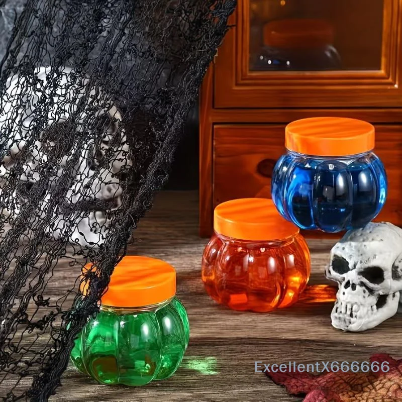 5/10pcs Pumpkin Shaped Candy Jars BPA Free Clear Plastic Storage Containers with Lids for Halloween Home Party