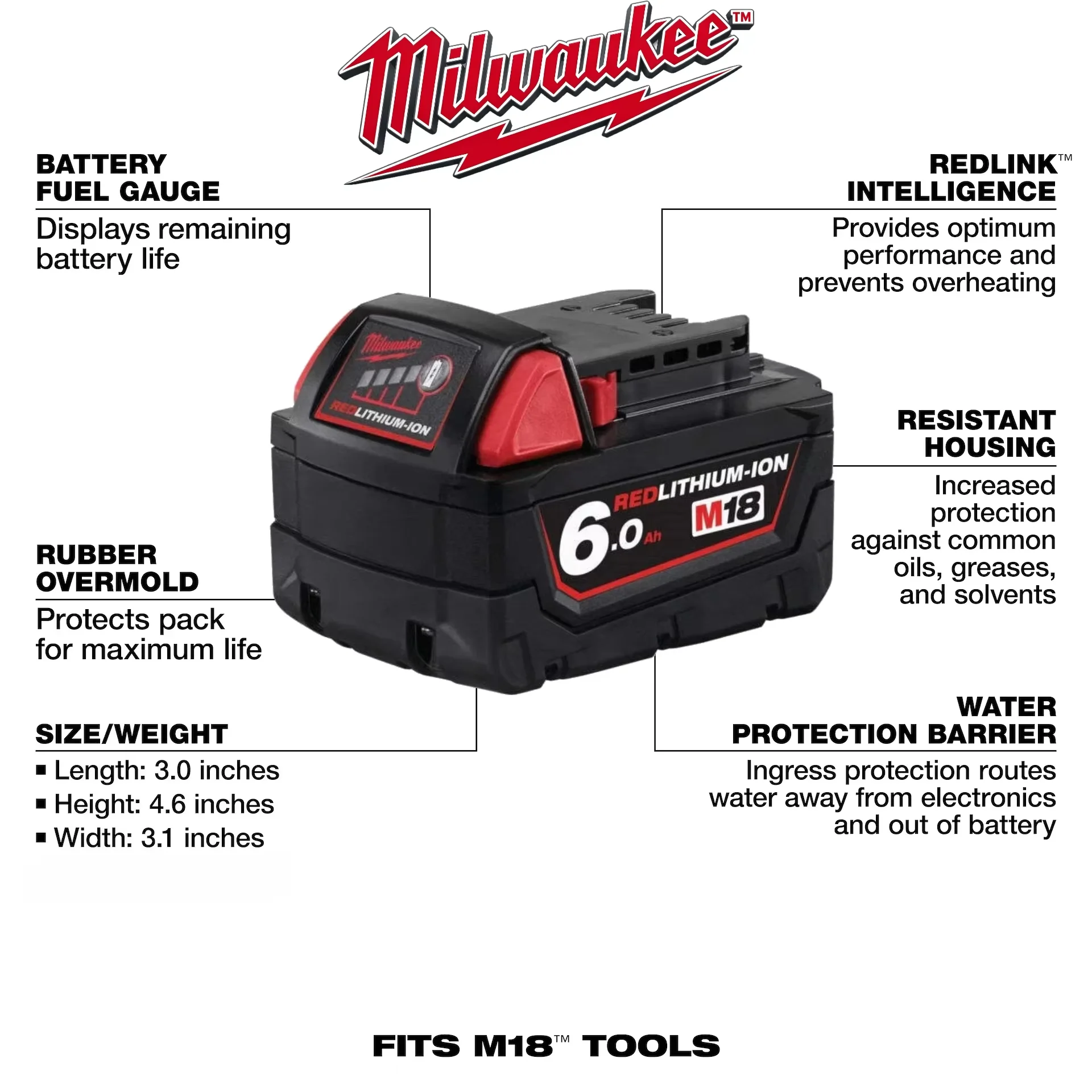 Original Milwaukee M18 XC 6.0Ah 8.0Ah 12.0Ah Red Lithium Battery,Compatible with M18 FIW212 Impact Wrench & M18 Impact Drill