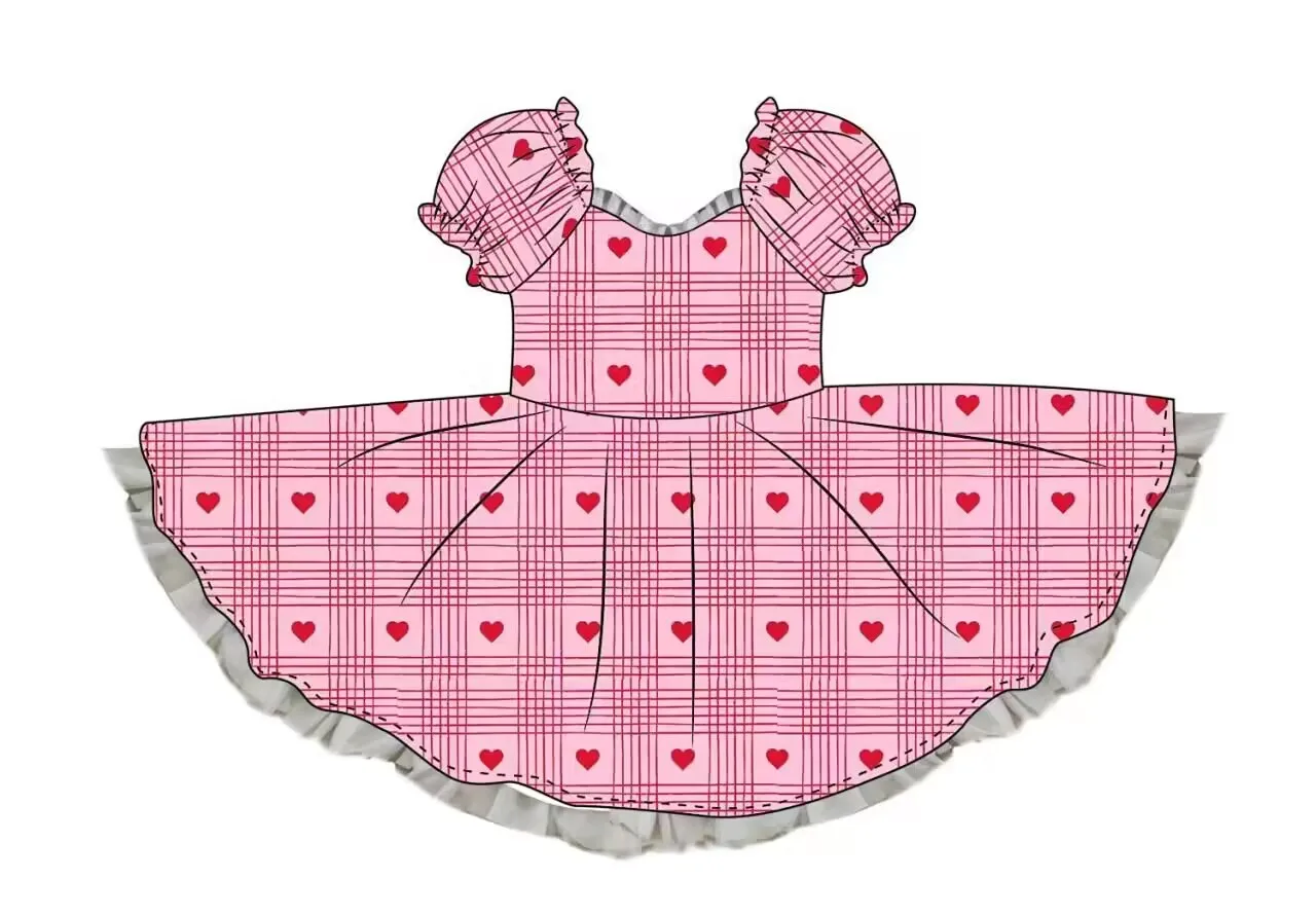 Toddler Valentine's Day Princess Dress with Puff Short Sleeves and Big Hem Lace Design Purple Pink Spotted Cute Costume