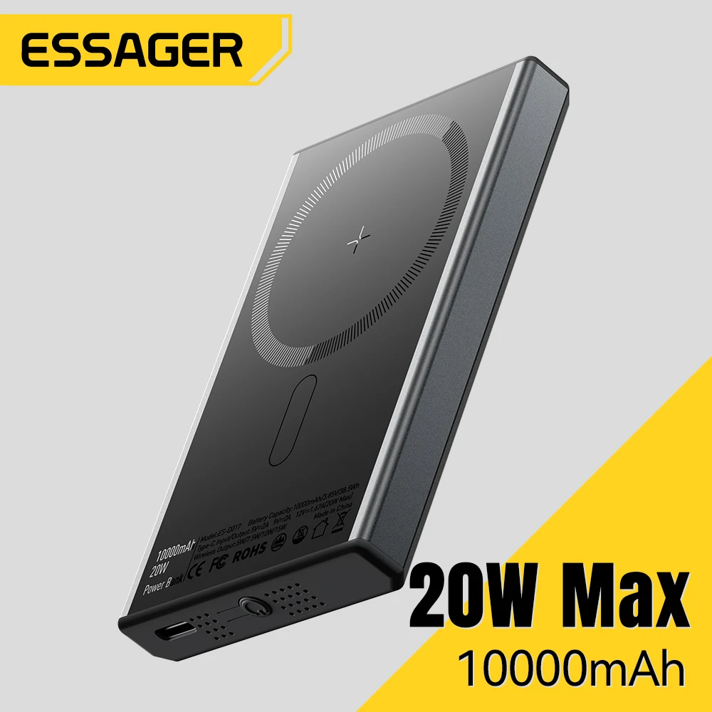 Essager-Banco de energía magnético fino, 20W, 10000mAh, LED, portátil, inalámbrico, carga rápida, batería externa para iPhone 16 15 para Magsafe