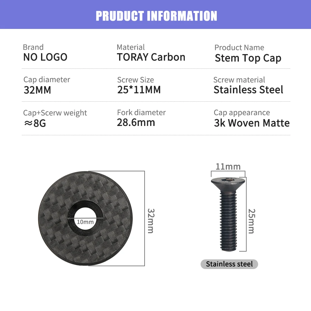 TOSEEK Bicycle Headset Carbon Top Cap Carbon Fiber Bike Stem 28.6mm 1 1/8\