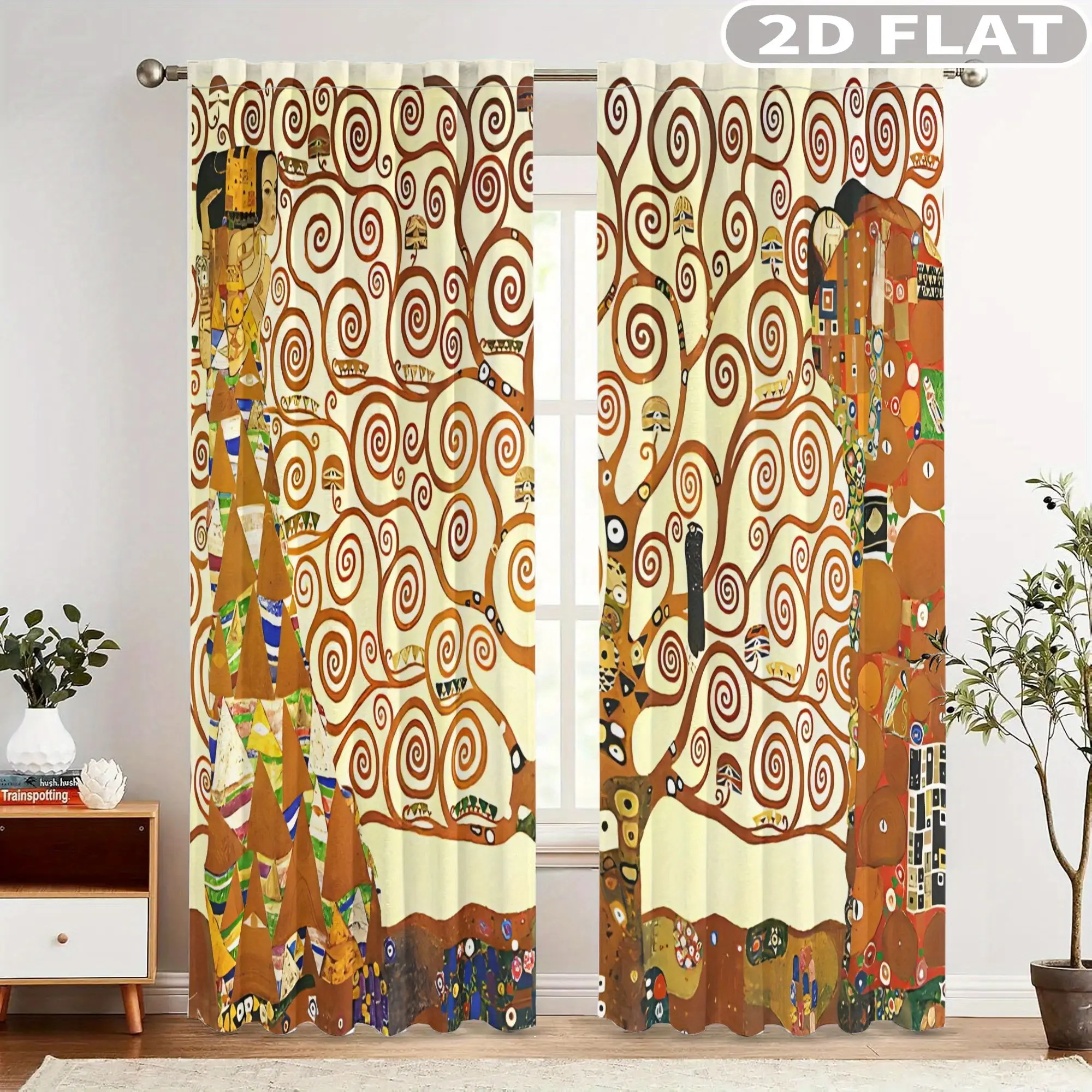 

2pcs Curtains Spiral Artistic Abstract Pattern for Balcony, Bedroom, Study, Living Room, for Spring & Summer Machine Washable