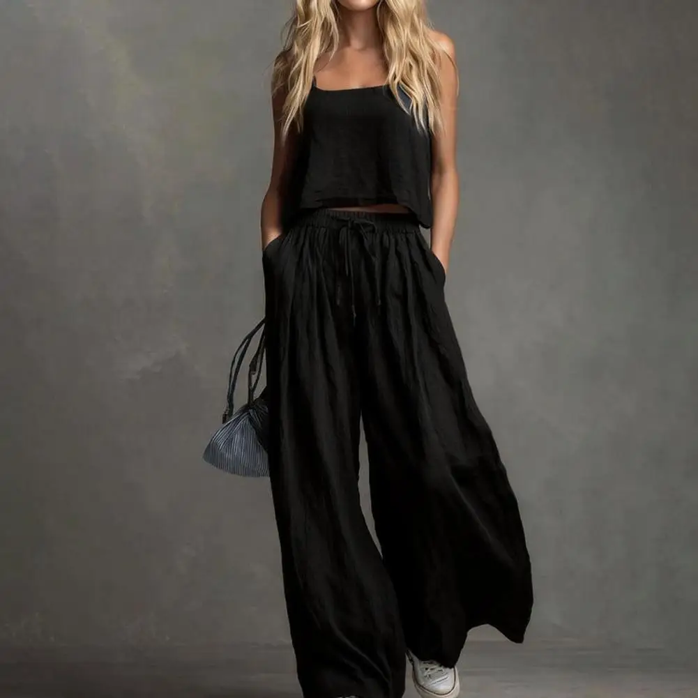 Women Two-piece Suit Everyday Suit Women Summer Two-piece Set for Women Crop Cami Top with Wide Leg Pants Lounge Matching Outfit