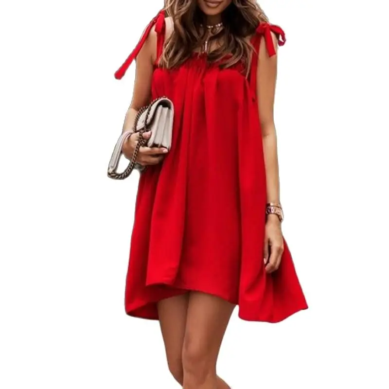 Red Sling Women Summer Dress A-Line Christmas Evening Party Green Vestidos Ladies Girls Belt Maxi Sleeveless Frock Fashion Gala