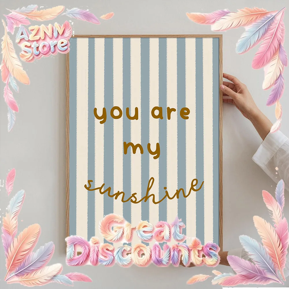 2026 Unframed Scandinavian Blue Striped You Art My Sunshine Wall Art Poster Canvas Print Positive Nursery Quote Decor Painting