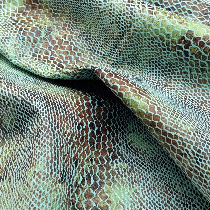 Snakeskin Pattern Blue Green Laminated Suede Fabric Handmade Sewing DIY Crafts Materials Stage Costume Fashion Women Decoration