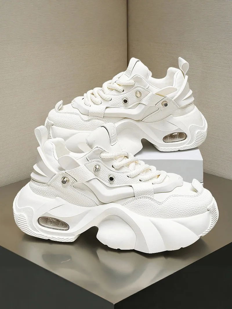 

Men's Summer Casual Thick Bottom Dad Shoes Soft Bottom Air Cushion Sports Leisure Student Teenage Heightening White Old Dad T...