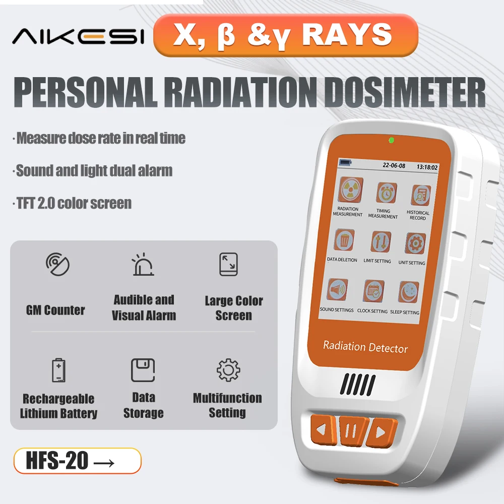 AIKESI HFS-20 Portable Handheld Beta Gamma X-ray Rechargeable Radiation Monitor Meter Nuclear Radiation Detector