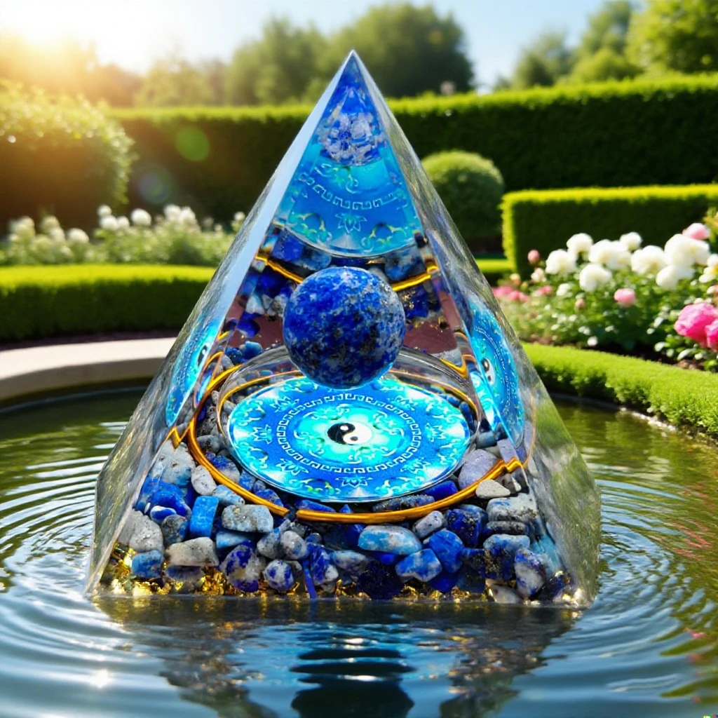 اللازورد الطبيعي الأزرق يين يانغ تاي تشي أورجون الهرم الحلي الزخرفية، كريستال الطاقة شفاء الحلي