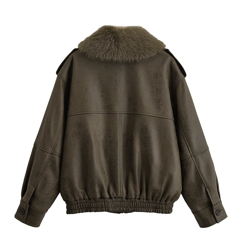YENKYE Removable Faux Fur Collar Autumn Winter Warm Jacket For Women Long Sleeve With Pockets Loose Outerwear Female Streetwear