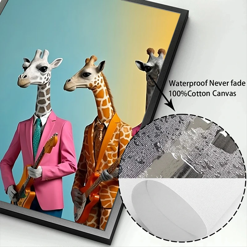 Cool Giraffe Gorilla Rock Band Canvas Poster Print Animal Wall Art Painting Modern Colorful Picture Living Room Decor No Frame