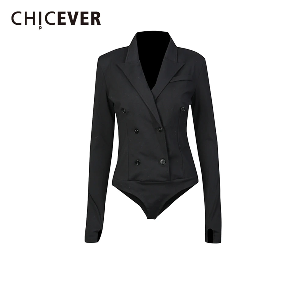 

CHICEVER Black Spliced Buttons Chic Jumpsuit Female Lapel Long Sleeve Office Commute Women's Jumpsuits Summer Fashion New Style