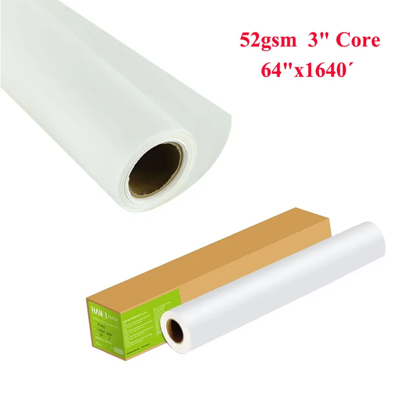 

1Roll 52gsm 64"x1640´ Dye Sublimation Paper for Heat Transfer Printing 3" Core for Water-based Sublimation Ink Bulk Wholesale