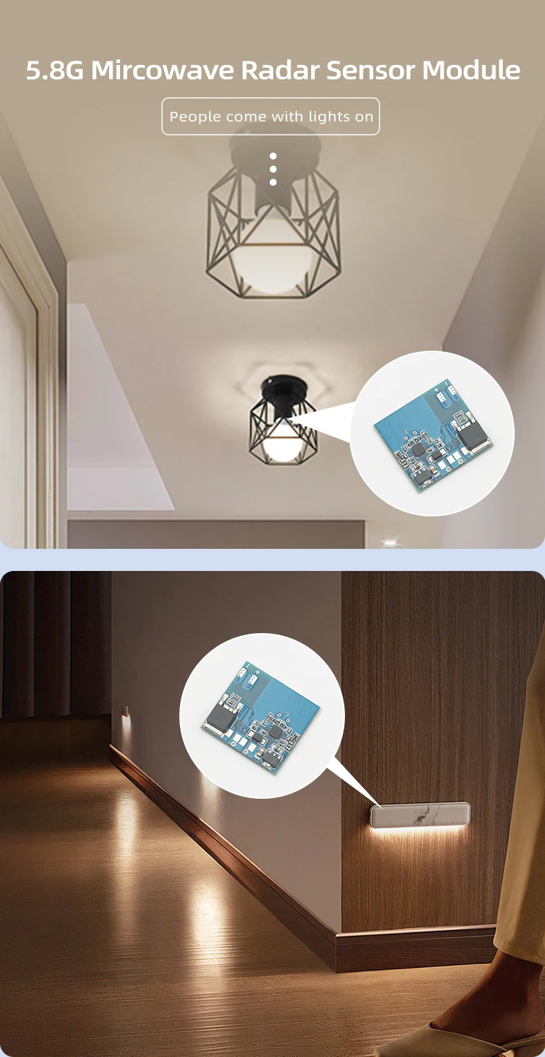 DC12V 24V 5,8GHz Mikrowellen-Radar-Bewegungsmelder-Schalter für Flur- und Schrank-LED-Automatikschalter – Detail 1